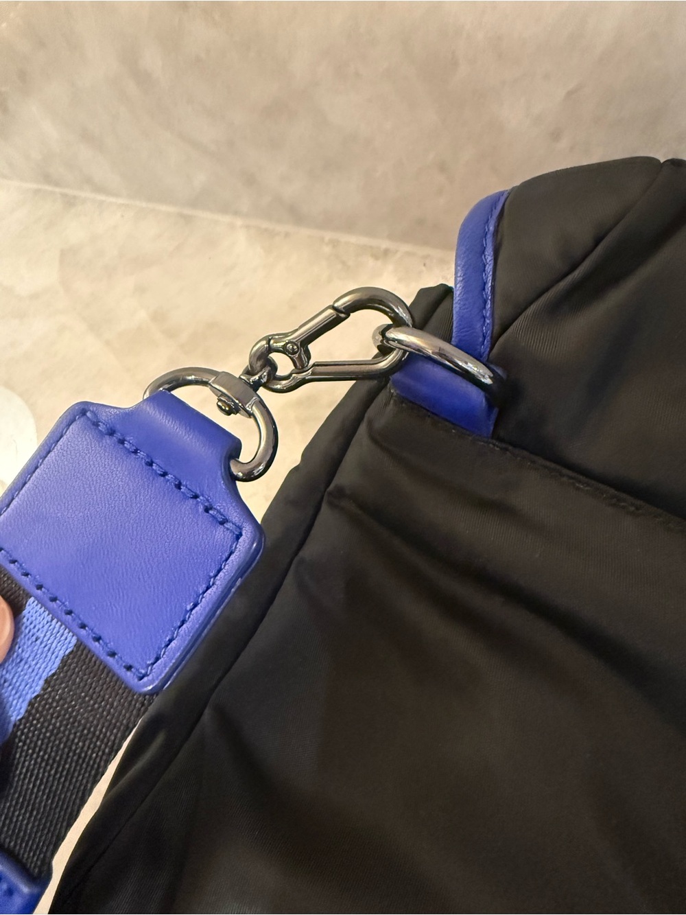 MZ Wallace Black Nylon Crossbody Bag with Cobalt Blue Trim - Picture 9 of 12